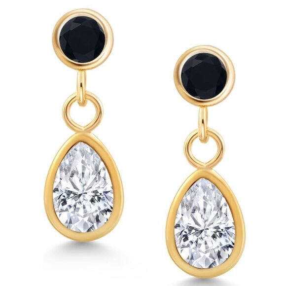 14K Yellow Gold with 1.00 Cttw White Moissanite and Black Onyx Post Earrings